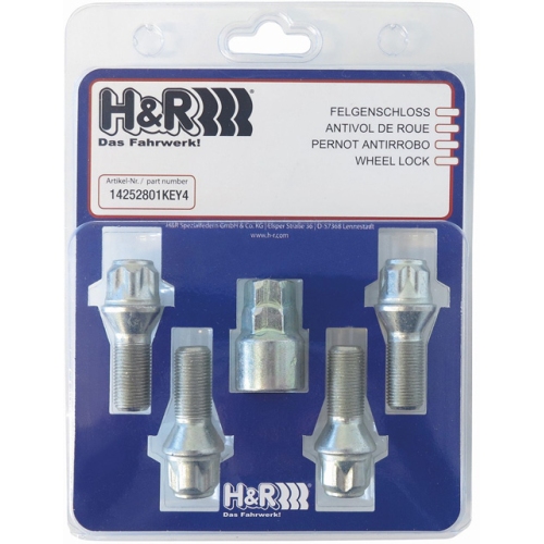 H&R rim lock set 1452801KEY4, M14x1.5x28, SW 17 + 19, cone 60 °