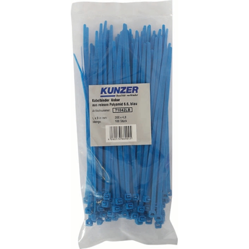 KUNZER 200 x 4.8 BLUE / 100 pcs cable ties, detachable 71042LB