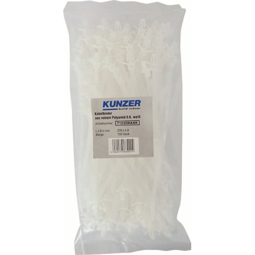 KUNZER cable tie with anchor 200 x 4.8 white / 100 pieces 71035WANK