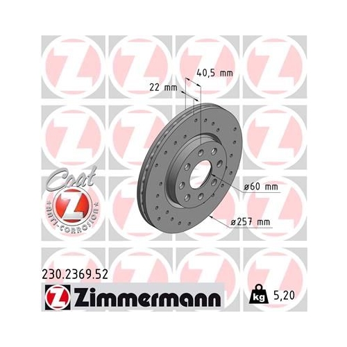 2 Brake Disc ZIMMERMANN 230.2369.52 SPORT BRAKE DISC COAT Z FIAT OPEL