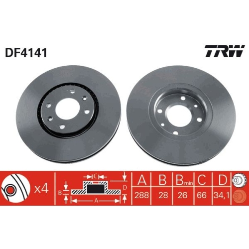2 Brake Disc TRW DF4141 CITROËN