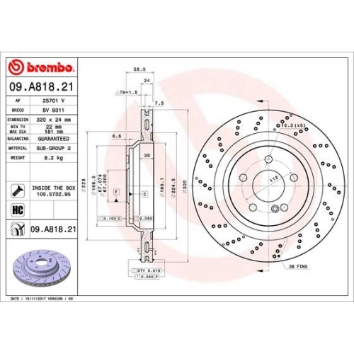 Bremsscheibe BREMBO 09.A818.21 COATED DISC LINE MERCEDES-BENZ