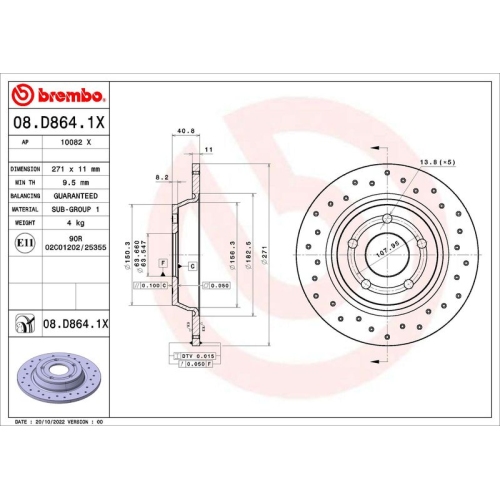 Bremsscheibe BREMBO 08.D864.1X XTRA LINE - Xtra FORD FORD (CHANGAN)
