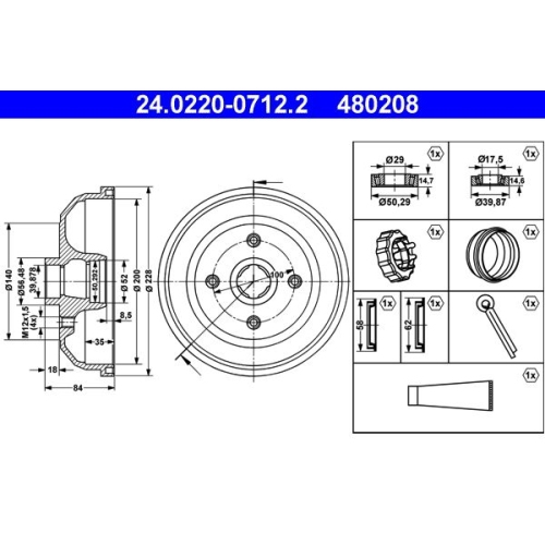 Bremstrommel ATE 24.0220-0712.2 OPEL VAUXHALL