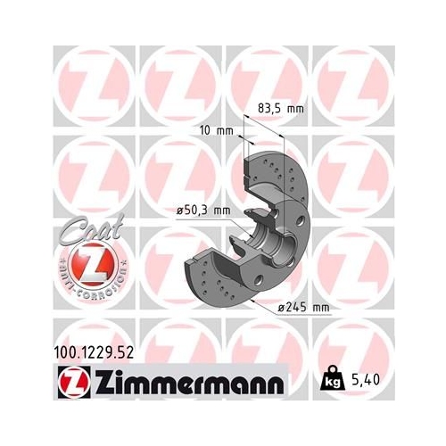 2 Brake Disc ZIMMERMANN 100.1229.52 SPORT BRAKE DISC COAT Z AUDI