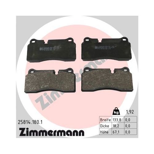 4 Brake Pad Set, disc brake ZIMMERMANN 25814.180.1 BMW