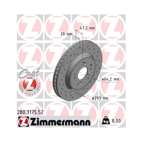 2 Brake Disc ZIMMERMANN 280.3175.52 SPORT BRAKE DISC COAT Z HONDA