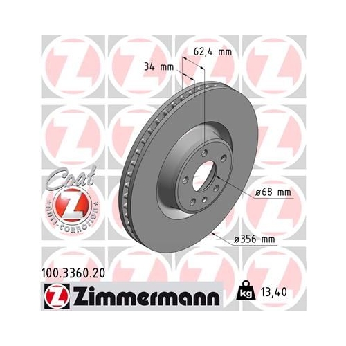 1 Brake Disc ZIMMERMANN 100.3360.20 COAT Z AUDI