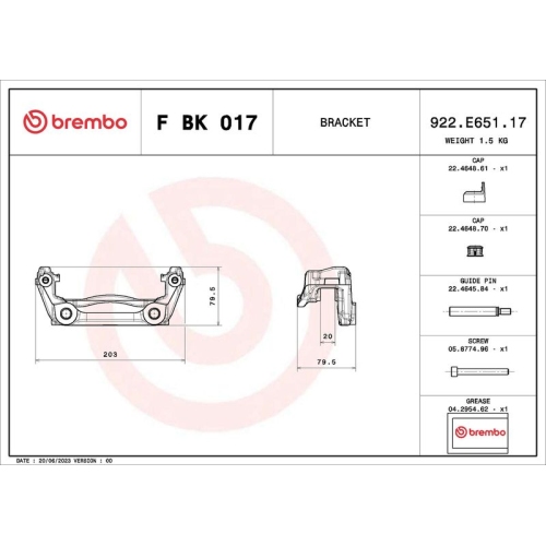 1 Brake Caliper Bracket Set BREMBO F BK 017 PRIME LINE MERCEDES-BENZ