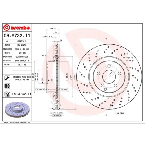 Bremsscheibe BREMBO 09.A732.11 PRIME LINE - UV Coated MERCEDES-BENZ