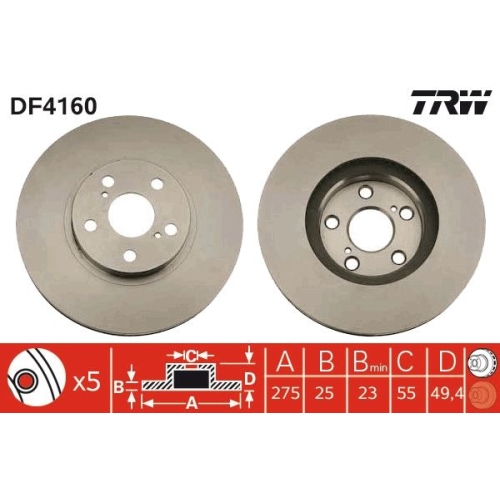2 Brake Disc TRW DF4160 TOYOTA