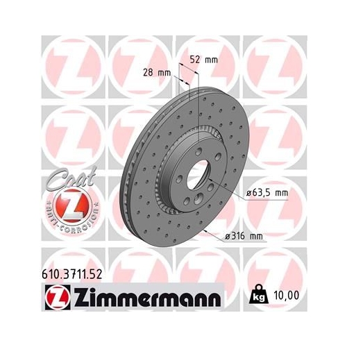 2 Brake Disc ZIMMERMANN 610.3711.52 SPORT BRAKE DISC COAT Z FORD VOLVO