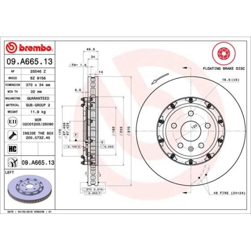Bremsscheibe BREMBO 09.A665.13 PRIME LINE - Floating CHEVROLET CADILLAC