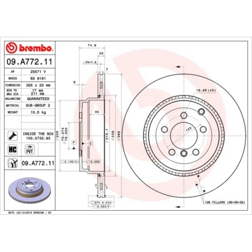 Bremsscheibe BREMBO 09.A772.11 PRIME LINE - UV Coated LAND ROVER