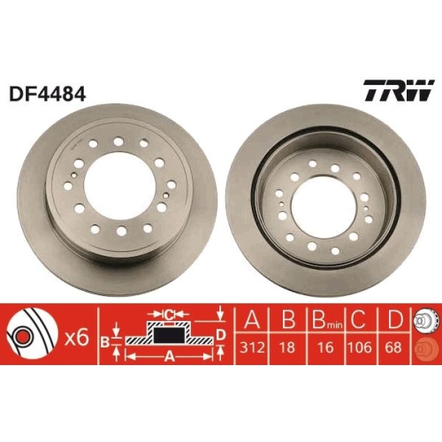 2 Brake Disc TRW DF4484 TOYOTA LEXUS BAW TOYOTA (FAW)