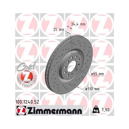 2 Brake Disc ZIMMERMANN 100.1240.52 SPORT BRAKE DISC COAT Z VAG VW (FAW)