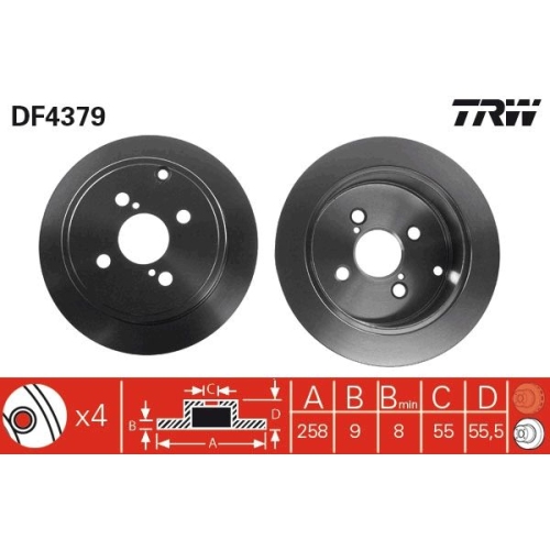 2 Brake Disc TRW DF4379 TOYOTA
