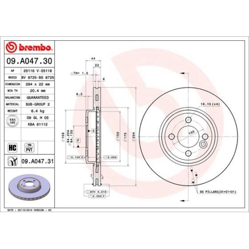 Bremsscheibe BREMBO 09.A047.31 COATED DISC LINE MINI
