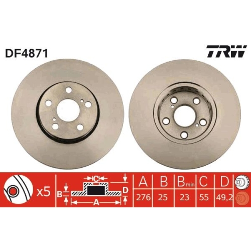 2 Brake Disc TRW DF4871 TOYOTA