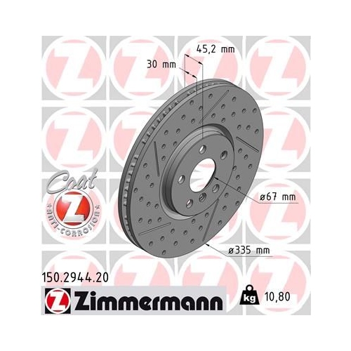 1 Brake Disc ZIMMERMANN 150.2944.20 COAT Z MINI