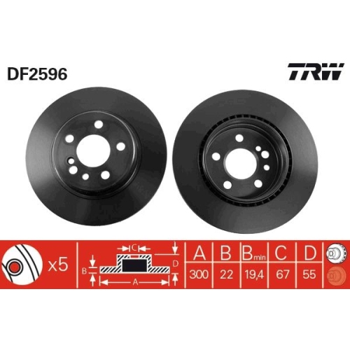 2 Brake Disc TRW DF2596 MERCEDES-BENZ