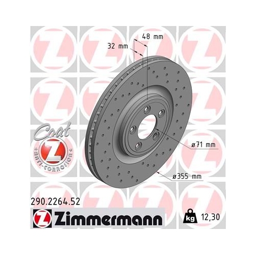 1 Brake Disc ZIMMERMANN 290.2264.52 SPORT BRAKE DISC COAT Z JAGUAR