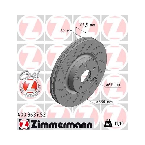 2 Brake Disc ZIMMERMANN 400.3637.52 SPORT BRAKE DISC COAT Z MERCEDES-BENZ