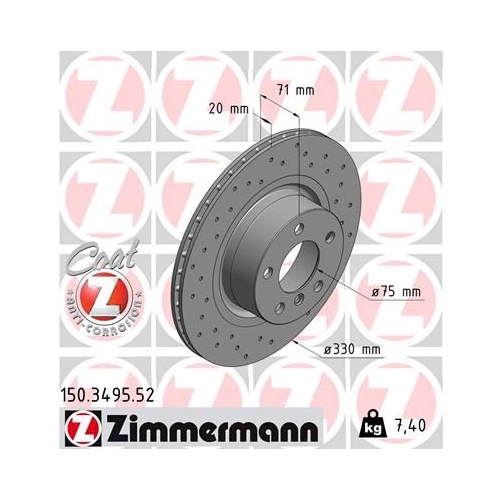 2 Brake Disc ZIMMERMANN 150.3495.52 SPORT BRAKE DISC COAT Z BMW