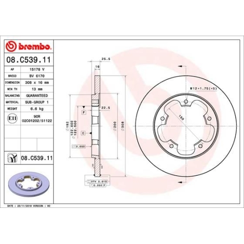 Bremsscheibe BREMBO 08.C539.11 PRIME LINE - UV Coated FORD