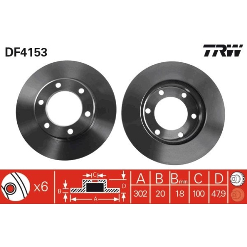 2 Brake Disc TRW DF4153 TOYOTA