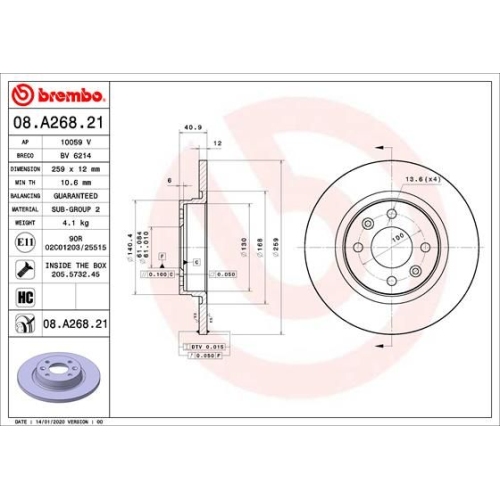 Bremsscheibe BREMBO 08.A268.21 PRIME LINE - UV Coated RENAULT