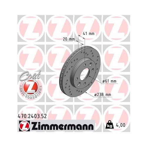 2 Brake Disc ZIMMERMANN 470.2403.52 SPORT BRAKE DISC COAT Z NISSAN RENAULT
