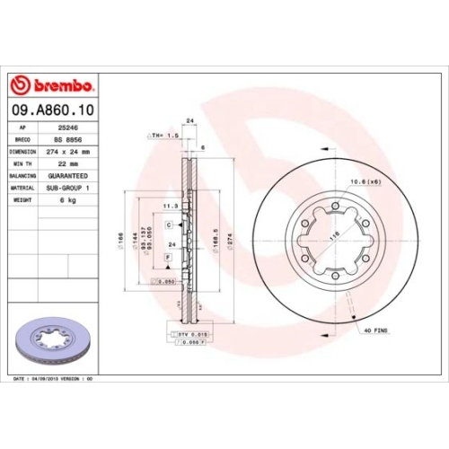 Bremsscheibe BREMBO 09.A860.10 PRIME LINE FORD MAZDA FORD USA
