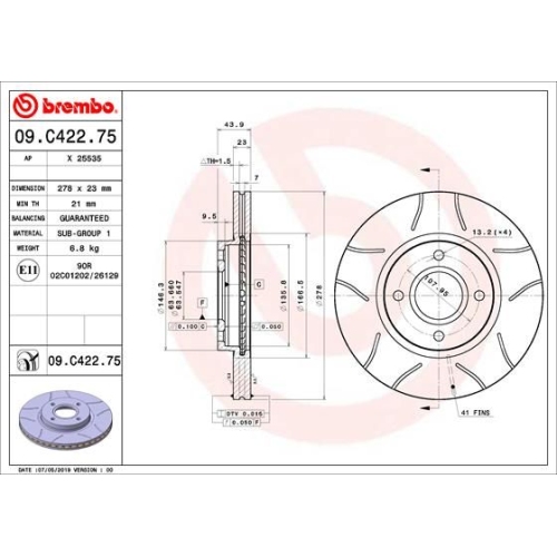 Bremsscheibe BREMBO 09.C422.75 XTRA LINE - Max FORD FORD USA