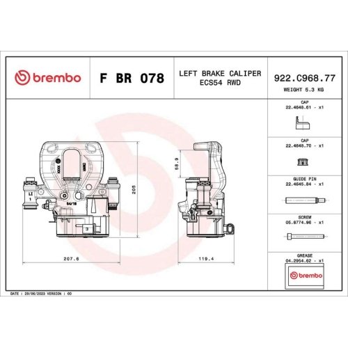 1 Brake Caliper BREMBO F BR 078 PRIME LINE MERCEDES-BENZ