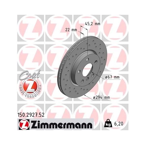 2 Brake Disc ZIMMERMANN 150.2927.52 SPORT BRAKE DISC COAT Z BMW MINI