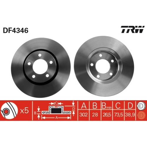 2 Brake Disc TRW DF4346 CHRYSLER DODGE