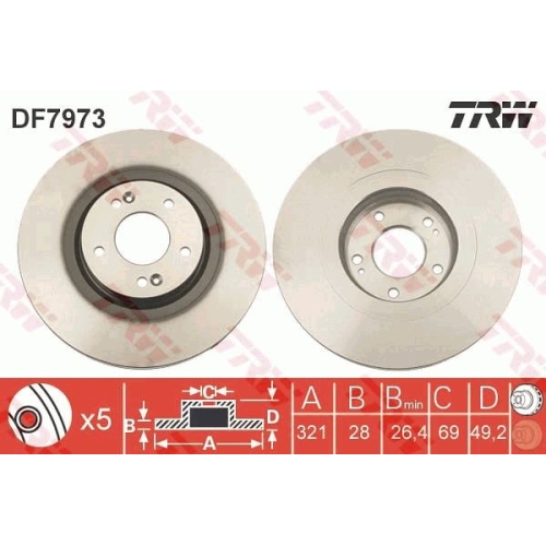 2 Brake Disc TRW DF7973 HYUNDAI KIA