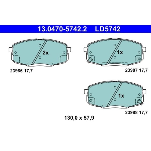 1 Brake Pad Set, disc brake ATE 13.0470-5742.2 ATE Ceramic HYUNDAI KIA