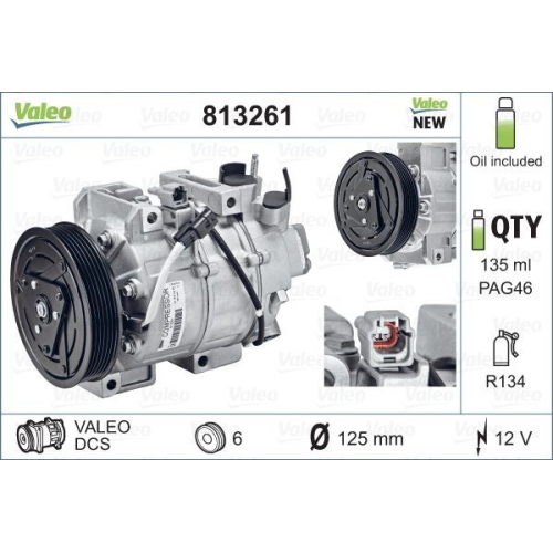 1 Compressor, air conditioning VALEO 813261 VALEO ORIGINS NEW O.E. TECHNOLOGY