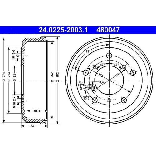 Bremstrommel ATE 24.0225-2003.1 VAG