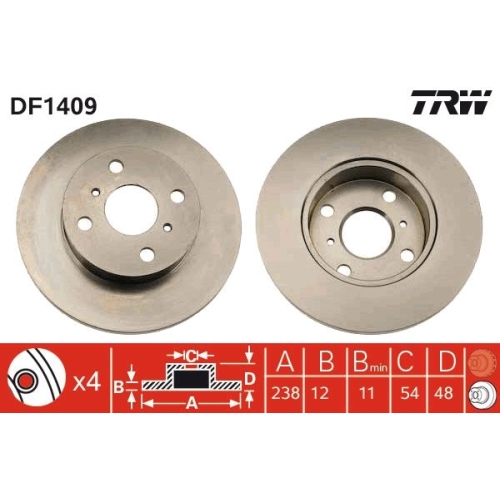 2 Brake Disc TRW DF1409 TOYOTA