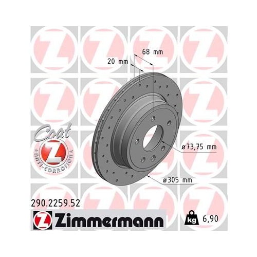 2 Brake Disc ZIMMERMANN 290.2259.52 SPORT BRAKE DISC COAT Z JAGUAR
