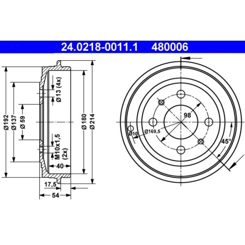 Bremstrommel ATE 24.0218-0011.1 FIAT FORD