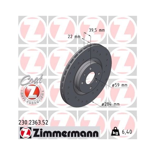 2 Brake Disc ZIMMERMANN 230.2363.52 SPORT BRAKE DISC COAT Z FIAT