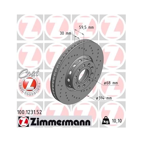2 Brake Disc ZIMMERMANN 100.1231.52 SPORT BRAKE DISC COAT Z AUDI