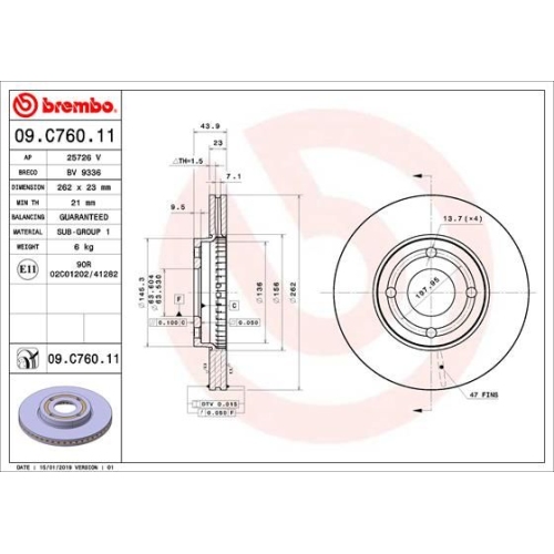Bremsscheibe BREMBO 09.C760.11 PRIME LINE - UV Coated FORD