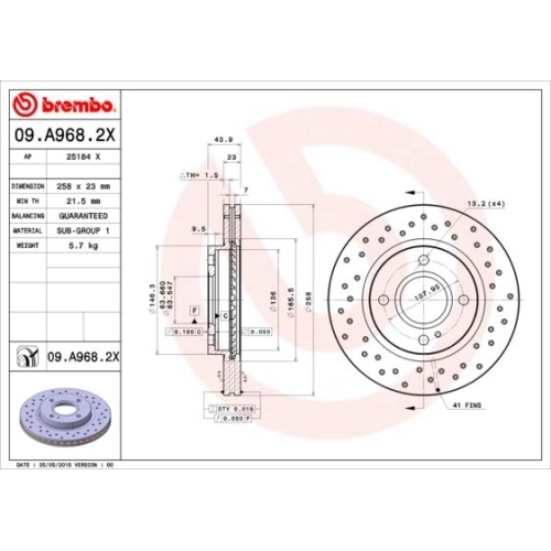 2 Brake Disc BREMBO 09.A968.2X XTRA LINE - Xtra FORD FORD USA