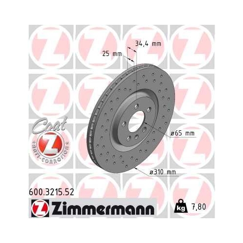 2 Brake Disc ZIMMERMANN 600.3215.52 SPORT BRAKE DISC COAT Z VAG