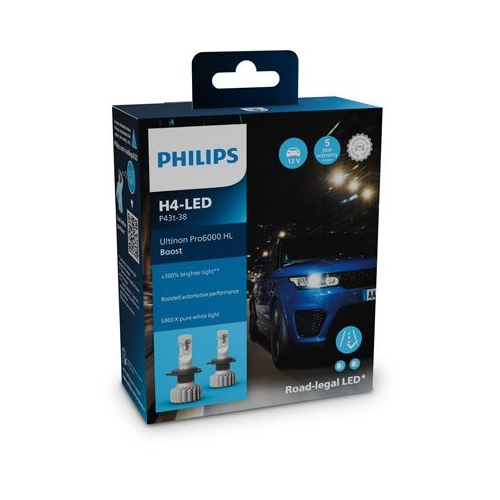 2 Bulb PHILIPS 11342U60BX2 Ultinon Pro6000 Boost H4-LED